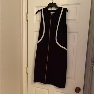 Elegant Black Dress with White Trim